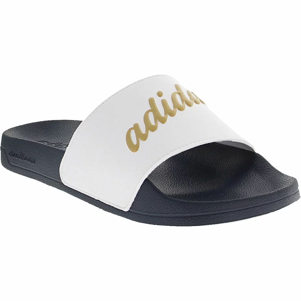 Adidas Adilette Shower Retro Sandals - Womens White Gold Navy - Image 2