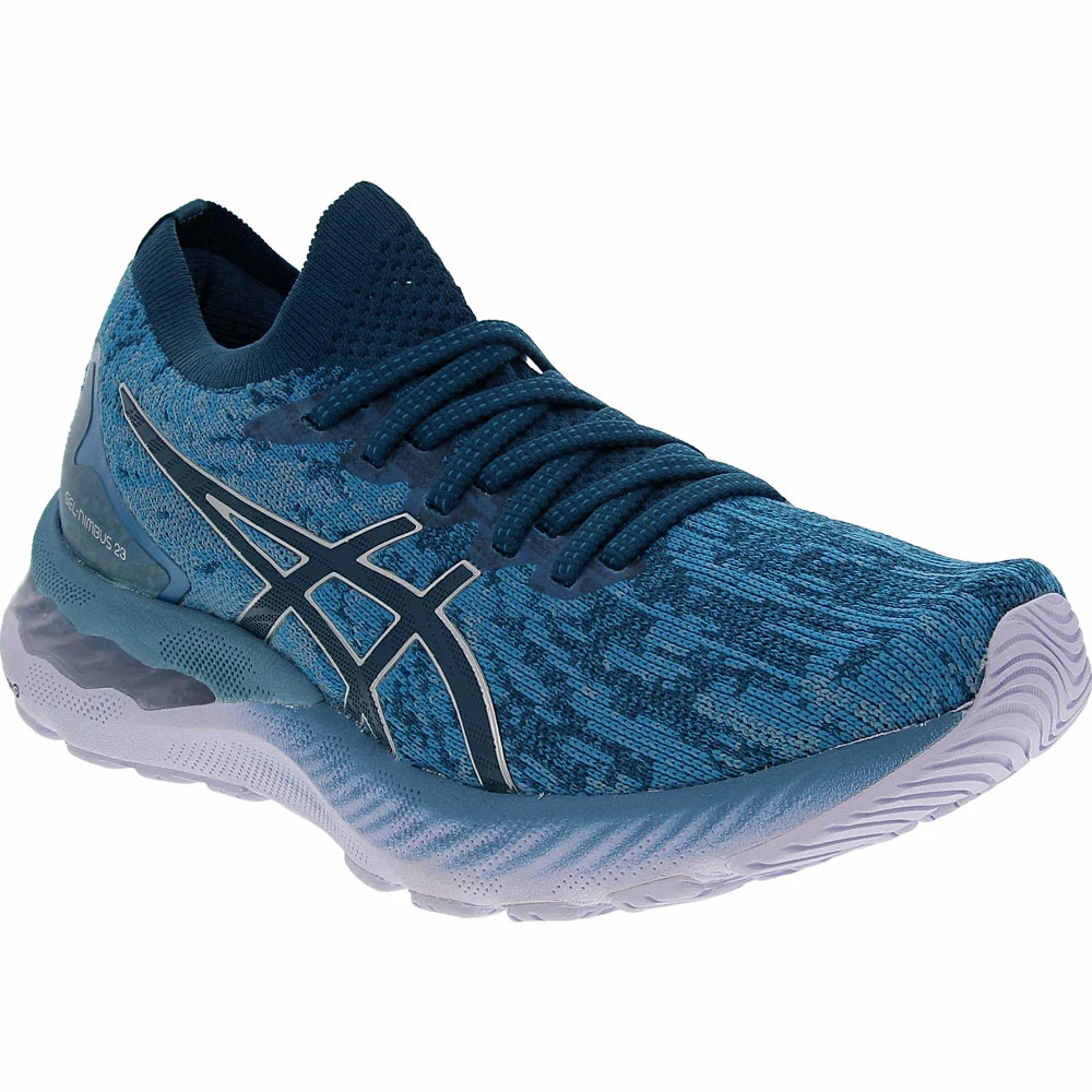 ASICS Gel Nimbus 23 Knit Running Shoes - Womens Grey Floss Mako Blue - Image 2