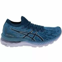 ASICS Gel Nimbus 23 Knit Running Shoes - Womens Grey Floss Mako Blue