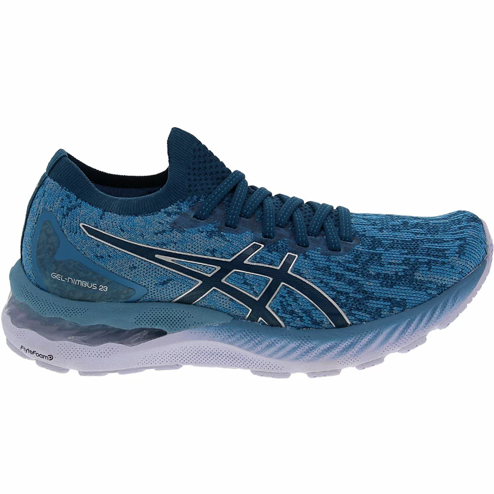 ASICS Gel Nimbus 23 Knit Running Shoes - Womens Grey Floss Mako Blue