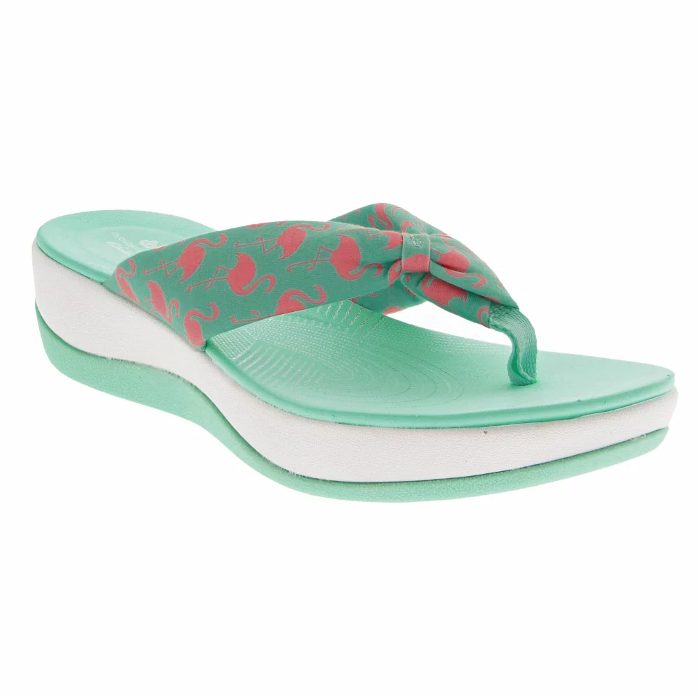 Clarks Arla Glison Flip Flops - Womens Aqua Textile Pink Flamingos - Image 2