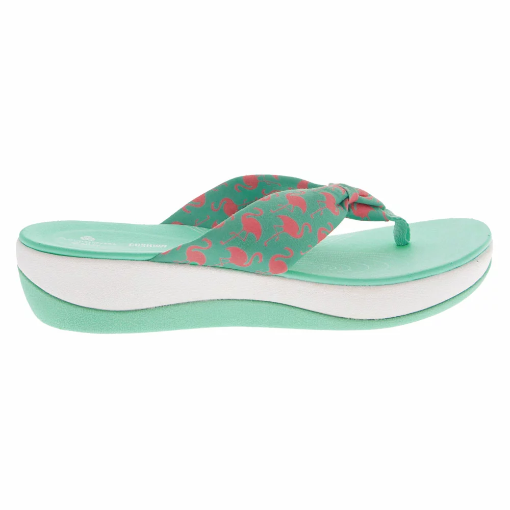 Clarks Arla Glison Flip Flops - Womens Aqua Textile Pink Flamingos