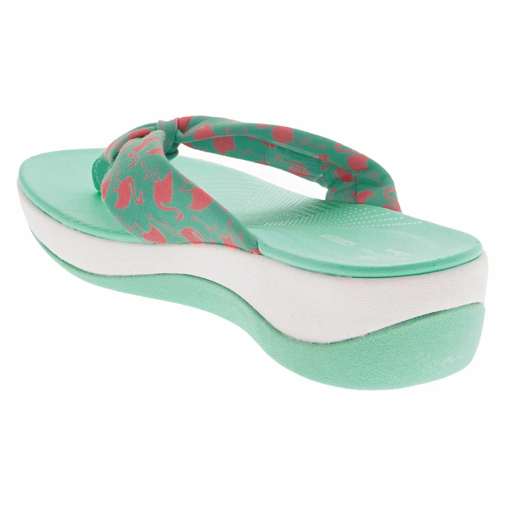 Clarks Arla Glison Flip Flops - Womens Aqua Textile Pink Flamingos - Image 3