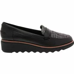 Clarks Sharon Gracie Slip On Casual Shoes - Womens Black White