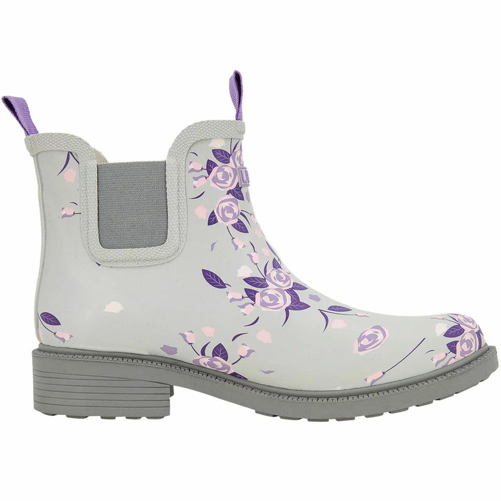 JBU Chelsea Rain Boots - Womens Light Grey Floral Print