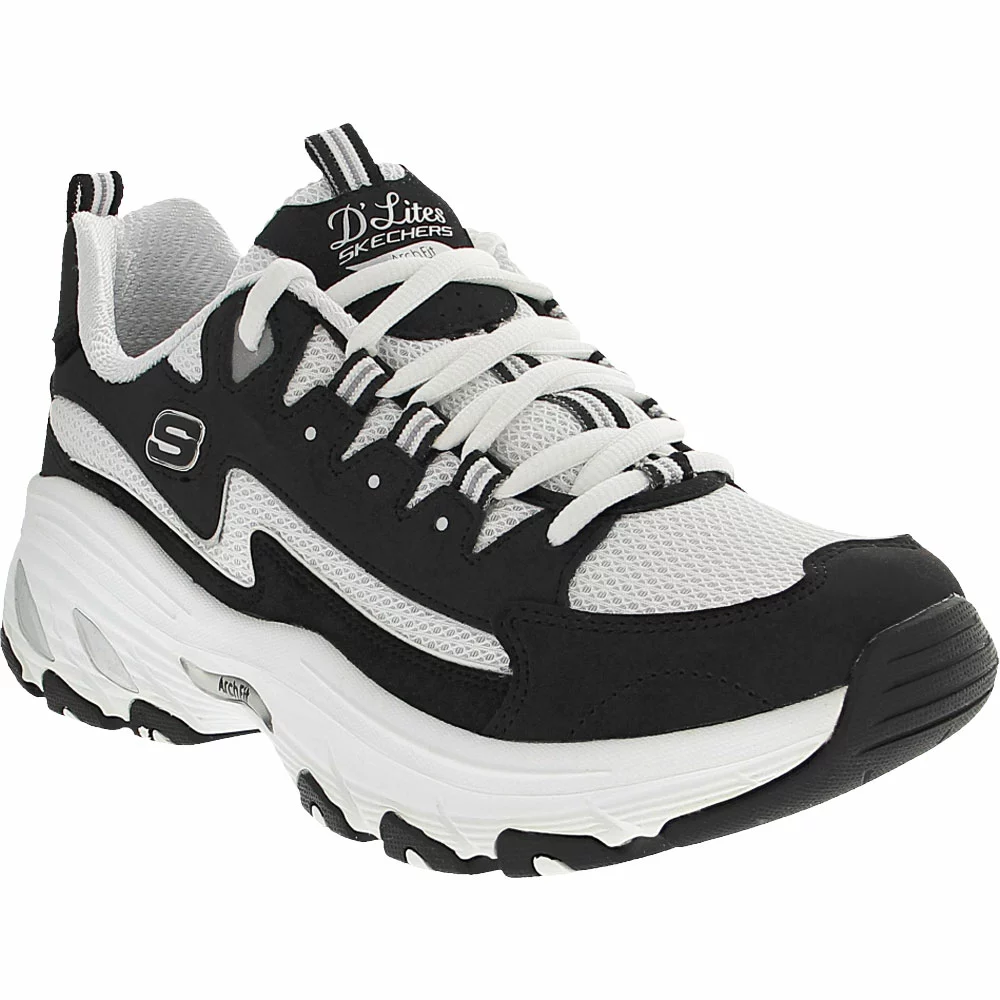 Skechers D'Lites Arch Fit Better Me Womens Lifestyle Shoes Black White - Image 2